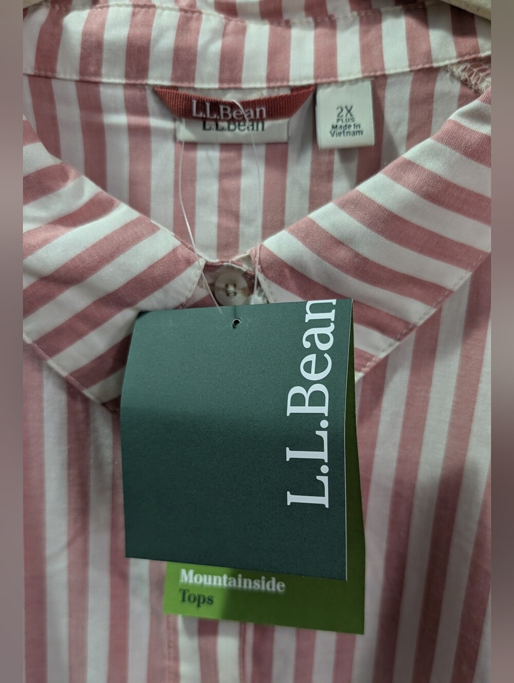 NEW L.L. Bean Women’s Pink and White Stripe Button-Up Short Sleeve Shirt 2x *R25 - Picture 3 of 10